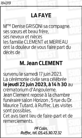 CLÉMENT Jean, Robert